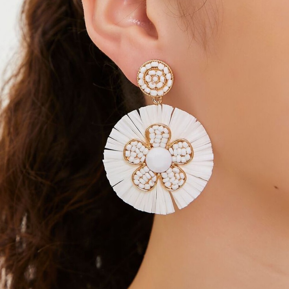 NEW flower straw beaded statement earrings